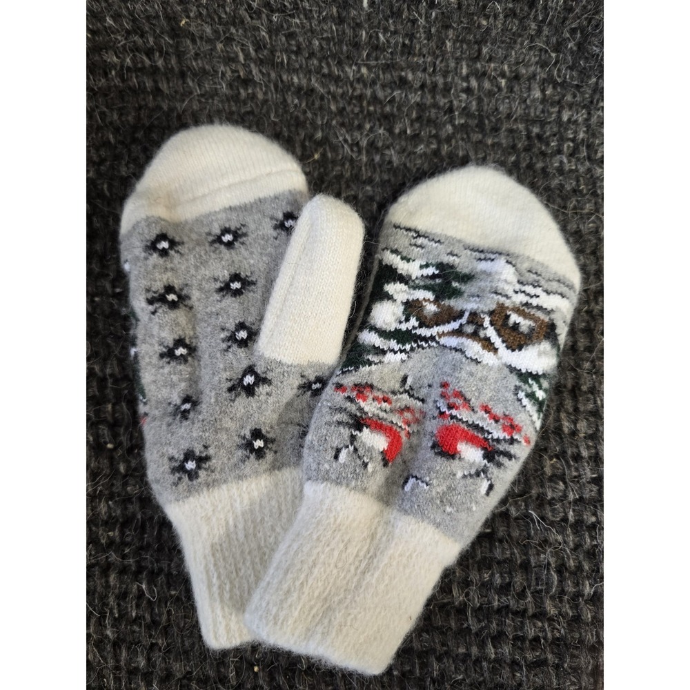 Hand-Knitted Goat Down Mittens Winter Warm Wool Snow Cabin Bird Adult Size